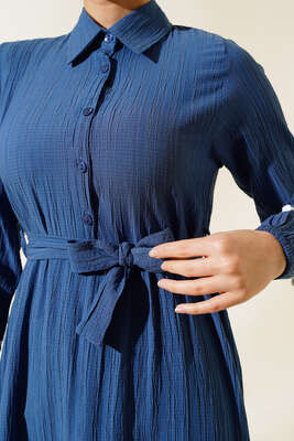 Ponponlu Kaş Elbise İndigo - Tesettür Elbise