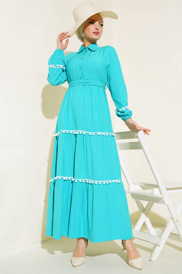 Ponponlu Kaş Elbise Mint - Elbise