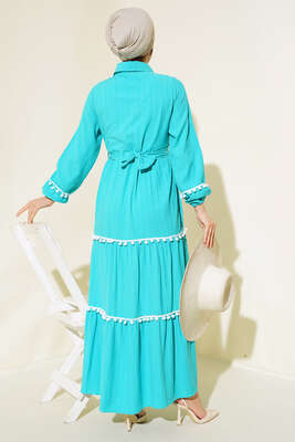 Ponponlu Kaş Elbise Mint - Tesettür Elbise