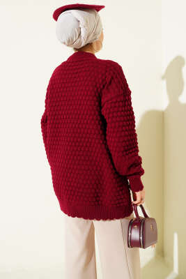 Popit Kabartmalı Triko Tunik Bordo - Tunik