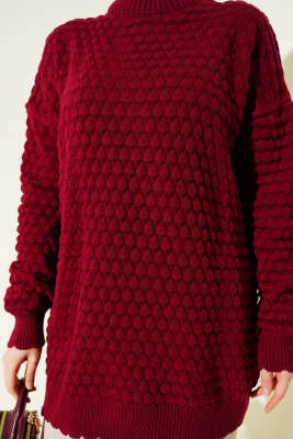 Popit Kabartmalı Triko Tunik Bordo - Tunik