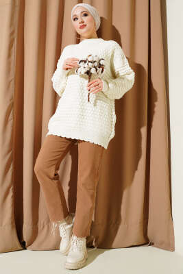 Popit Kabartmalı Triko Tunik Ekru - Tunik