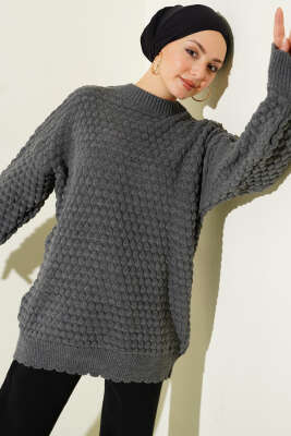 Popit Kabartmalı Triko Tunik Füme - Tunik