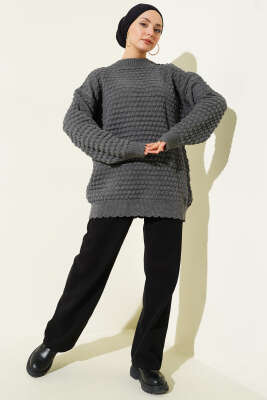 Popit Kabartmalı Triko Tunik Füme - Tunik