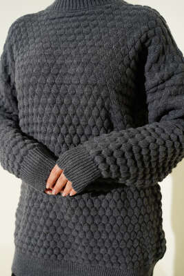 Popit Kabartmalı Triko Tunik Füme - Tunik