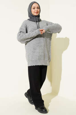 Popit Kabartmalı Triko Tunik Gri - Tunik