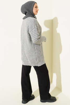 Popit Kabartmalı Triko Tunik Gri - Tunik