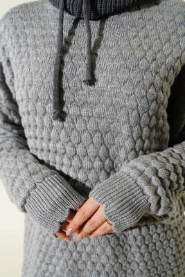 Popit Kabartmalı Triko Tunik Gri - Tunik