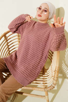 Popit Kabartmalı Triko Tunik Gül Kurusu - Tunik