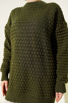 Popit Kabartmalı Triko Tunik Haki - Tunik