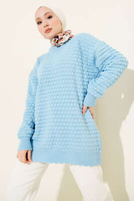 Popit Kabartmalı Triko Tunik Mavi - RAFİMİX