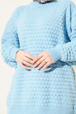 Popit Kabartmalı Triko Tunik Mavi - Tunik