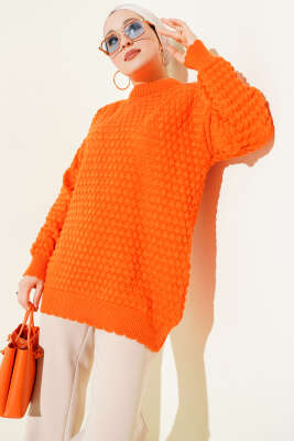 Popit Kabartmalı Triko Tunik Oranj - RAFİMİX