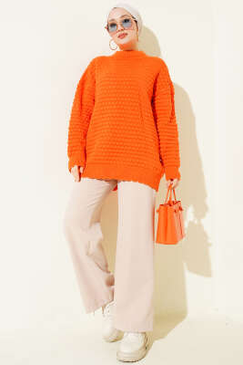 Popit Kabartmalı Triko Tunik Oranj - Tunik