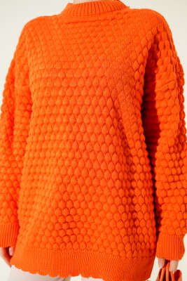 Popit Kabartmalı Triko Tunik Oranj - Tunik
