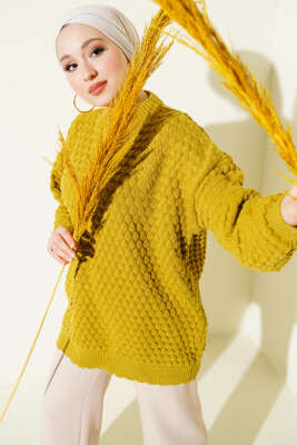 Popit Kabartmalı Triko Tunik Yağ Yeşili - RAFİMİX