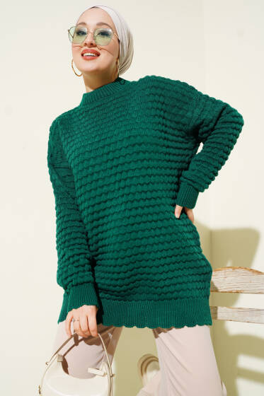 Popit Kabartmalı Triko Tunik Zümrüt - Tunik