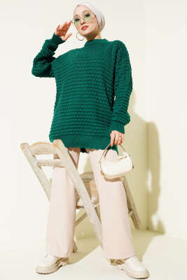 Popit Kabartmalı Triko Tunik Zümrüt - Tunik