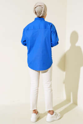 Poplin Gül Nakışlı Gömlek Saks - 300-500 TL Ürünler