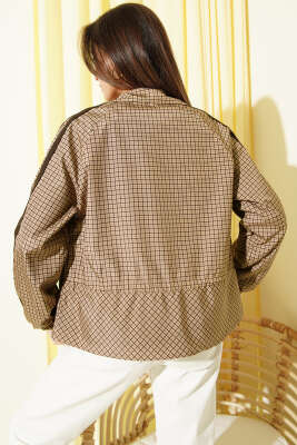 Pötikare Desen Bel Büzgülü Kısa Trençkot Camel - Kadın Giyim Modelleri