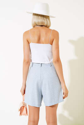 Pötikare Desen Şort Buz Mavisi - Kadın Giyim Modelleri