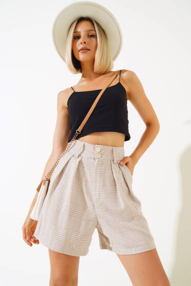 Pötikare Desen Şort Latte - Yeni Giyim