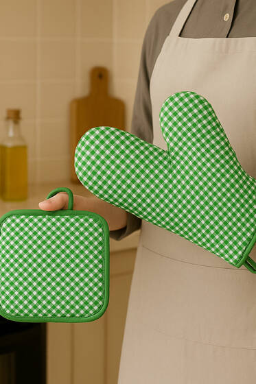 Pötikare Fırın Eldiveni ve Tutacak Seti Yeşil - Mutfak Eldiveni