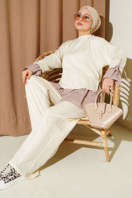Pötikare Garnili Loyşa Tunik İkili Takım Ekru - HATUN