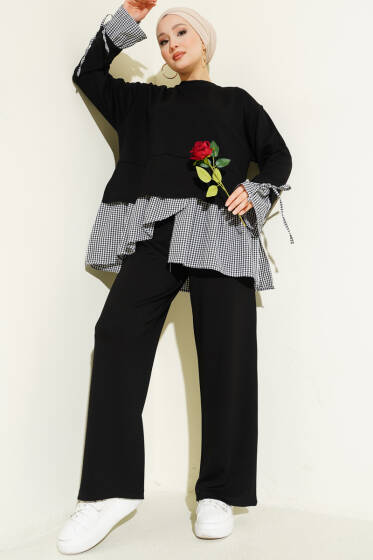Pötikare Garnili Loyşa Tunik İkili Takım Siyah - İkili Takım