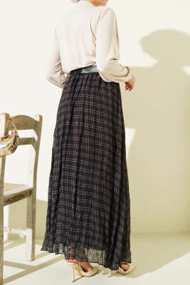 Pötikare Kemerli Kırışık Şifon Etek Haki - Etek