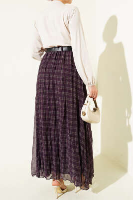 Pötikare Kemerli Kırışık Şifon Etek Mürdüm - Etek