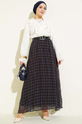 Pötikare Kemerli Kırışık Şifon Etek Siyah - Etek