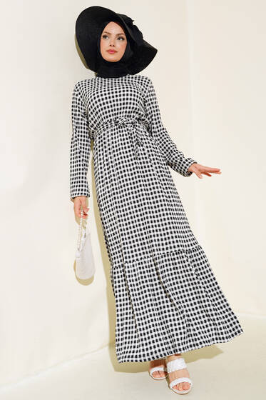 Pötikare Kuşaklı Elbise Siyah - Elbise