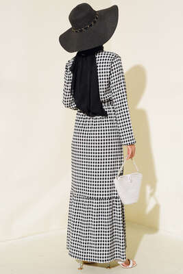 Pötikare Kuşaklı Elbise Siyah - Tesettür Elbise