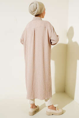 Pötikareli Gofre Uzun Gömlek Camel - Gömlek