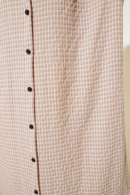 Pötikareli Gofre Uzun Gömlek Camel - Gömlek