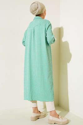 Pötikareli Gofre Uzun Gömlek Yeşil - Gömlek