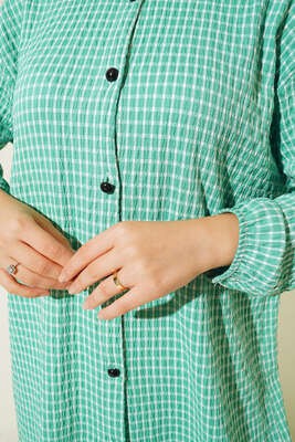 Pötikareli Gofre Uzun Gömlek Yeşil - Gömlek