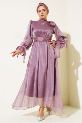 Prenses Janjan Tül Abiye Elbise Gül Kurusu - Tesettür Elbise