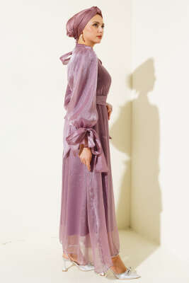 Prenses Janjan Tül Abiye Elbise Gül Kurusu - Tesettür Elbise