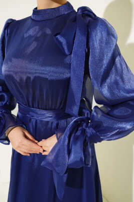 Prenses Janjan Tül Abiye Elbise Lacivert - Tesettür Elbise