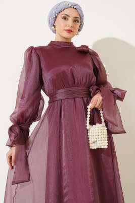 Prenses Janjan Tül Abiye Elbise Magenta - Tesettür Elbise
