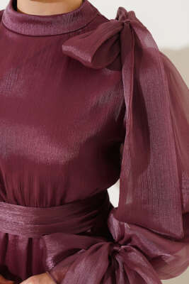 Prenses Janjan Tül Abiye Elbise Magenta - Tesettür Elbise