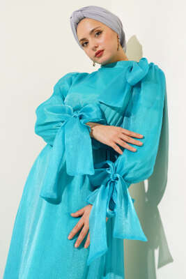 Prenses Janjan Tül Abiye Elbise Mint - Tesettür Elbise