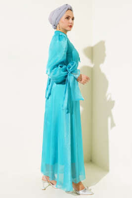 Prenses Janjan Tül Abiye Elbise Mint - Tesettür Elbise