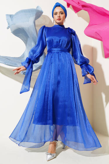 Prenses Janjan Tül Abiye Elbise Saks - Elbise