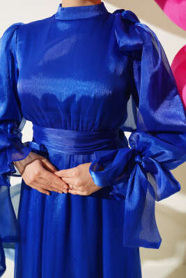 Prenses Janjan Tül Abiye Elbise Saks - Tesettür Elbise