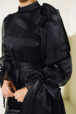 Prenses Janjan Tül Abiye Elbise Siyah - Tesettür Elbise