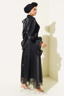 Prenses Janjan Tül Abiye Elbise Siyah - Tesettür Elbise