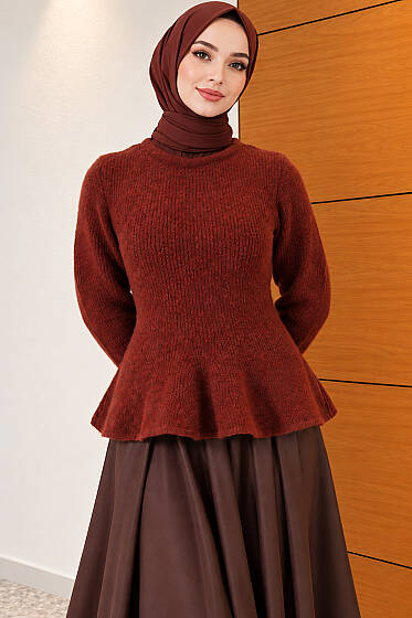 Prenses Model Triko Kazak Kiremit - Triko Kazak